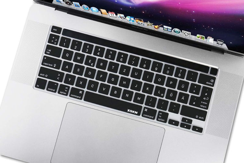 XSKN غطاء لوحة مفاتيح سيليكون أسود باللغة الألمانية لطرازات Touch Bar 2019 ماك بوك برو 16 بوصة A2141 2020 ماك بوك برو 13.3 بوصة A2251 A2289 A2338 M1 لوحة مفاتيح النسخة الشائعة في الولايات المتحدة والاتحاد الأوروبي - Image 3